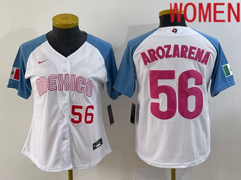 Women 2023 World Cub Mexico #56 Arozarena White Nike MLB Jersey2